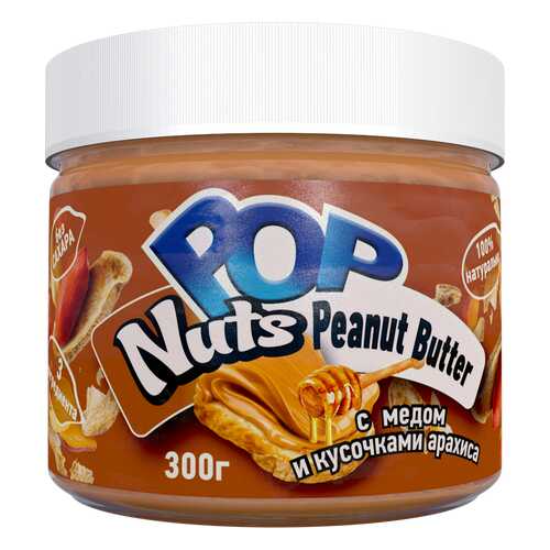 Арахисовая паста POP Nuts Peanut Butter с медом и кусочками арахиса, 300 г в Самбери